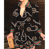 Sexy Printed V-neck Lace European And American Dress